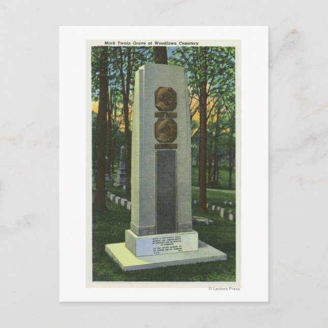 Woodlawn Cemetery, Mark Twain Gravestone Scene Postcard (Front)