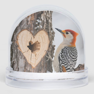 Woodpecker Beside Heart-Shaped Tree Hole
