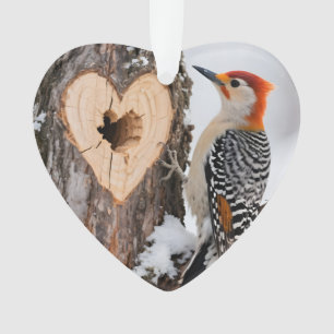 Woodpecker Beside Heart-Shaped Tree Hole Ornament