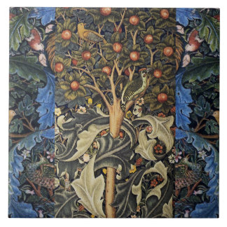 WOODPECKER IN FRUIT TREE ,BIRDS ,PEACOCKS ,BLUE  TILE