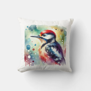 Woodpecker in Nature 170724AREF114 - Watercolor Throw Pillow