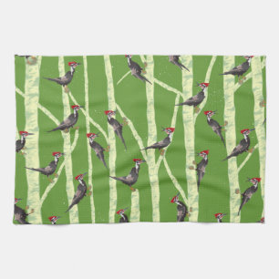 WOODPECKER IN TREES PATTERN KITCHEN TOWEL