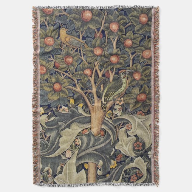 Woodpecker Tapestry - William Morris  Throw Blanket (Front Vertical)