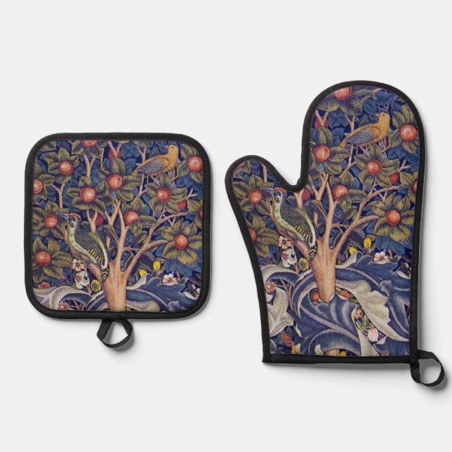 Woodpecker, William Morris Oven Mitt & Pot Holder Set (Front)