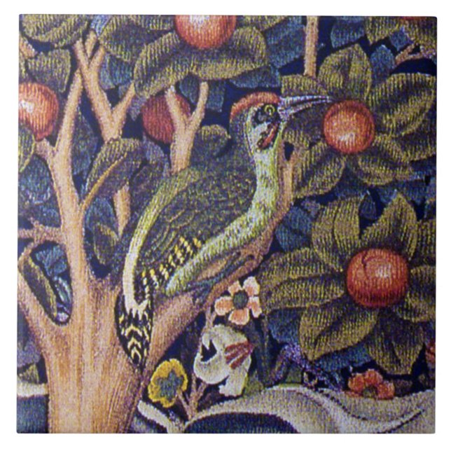 Woodpecker, William Morris Tile (Front)