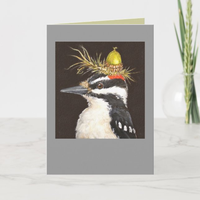 woodpecker with acorn hat card (Front)