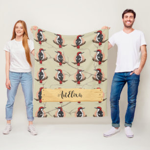 Woodpecker Wood Print Fleece Blanket