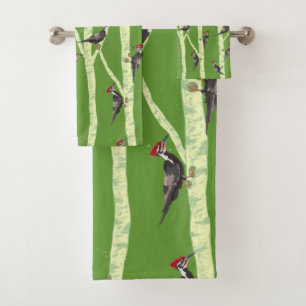 WOODPECKERS IN TREES BATH TOWEL SET