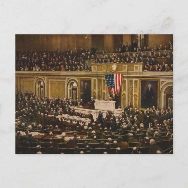 Woodrow Wilson asking Congress to Declare War Postcard (Front)