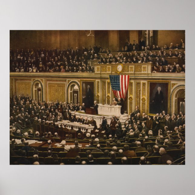 Woodrow Wilson asking Congress to Declare War Poster (Front)