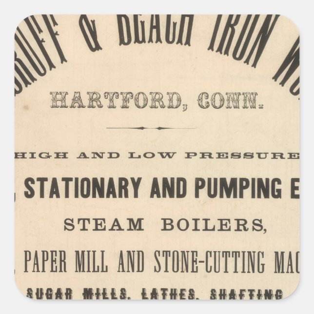 Woodruff and Beach Iron Works Square Sticker (Front)