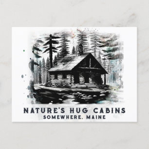*~* Woods Cabin Sketched Art AP49 Black White Postcard