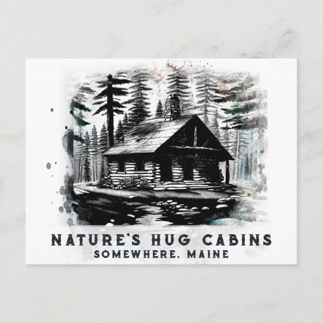 *~* Woods Cabin Sketched Art  AP49  Black White Postcard (Front)