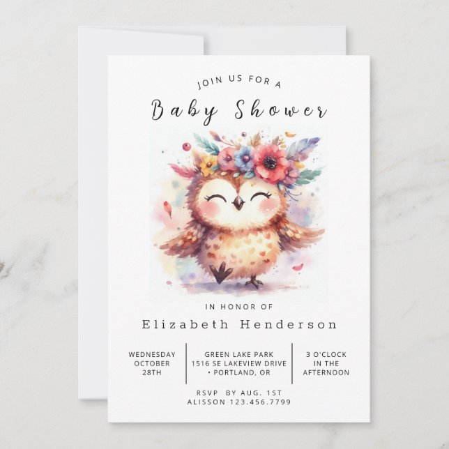 Woods Custom Owl Baby Shower Invitation (Front)