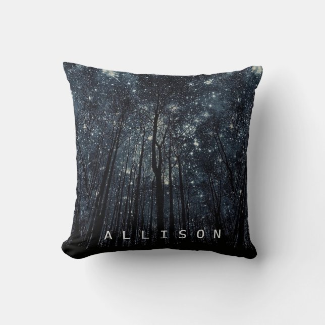 Woods Dark Night Glittering Stars Blue Sky Custom Throw Pillow (Front)