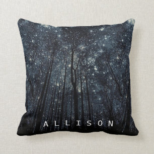 Woods Dark Night Glittering Stars Blue Sky Custom Throw Pillow