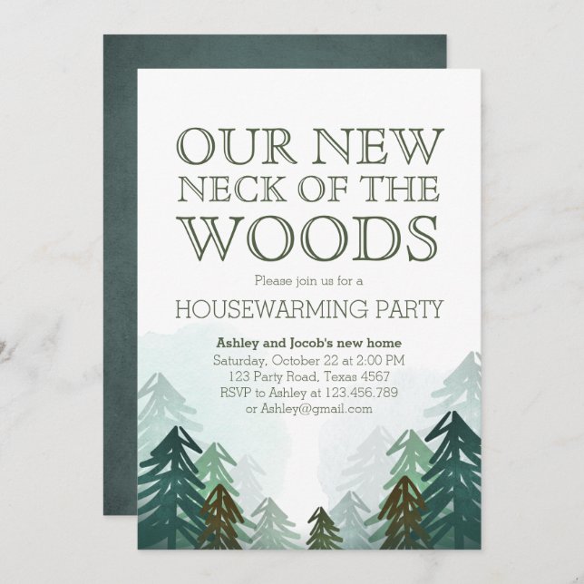 Woods Housewarming Party Invitation Winter Forest (Front/Back)