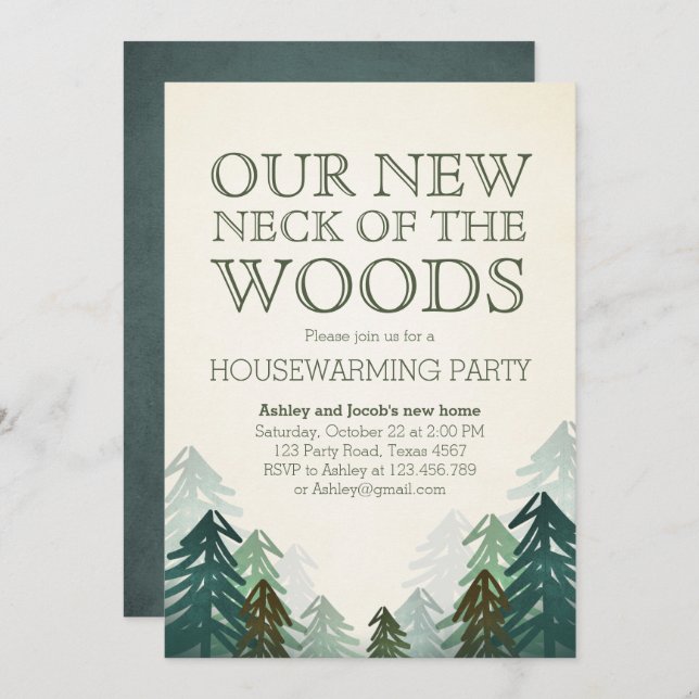 Woods Housewarming Party Invitation Winter Forest (Front/Back)