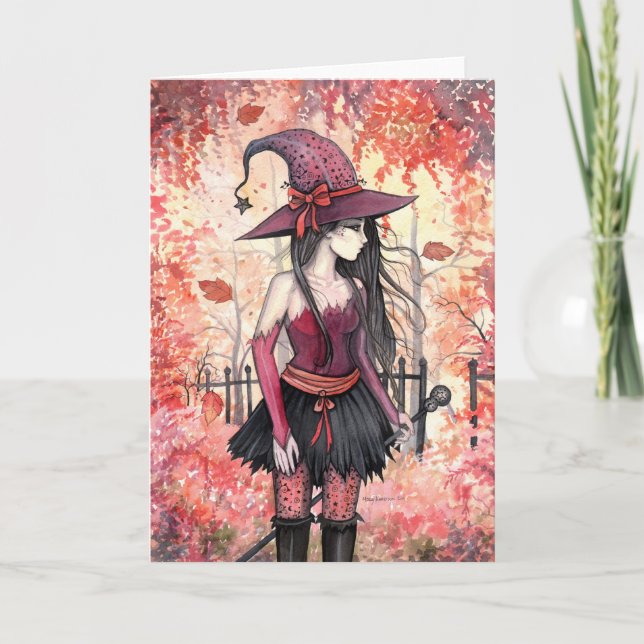 Woods of Autumn Witch Greeting Card (Front)