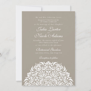 Woods Taupe Beige Whimsical Floral Mandala Wedding Invitation