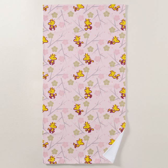 Woodstock Pink Cherry Blossom Pattern Beach Towel (Front)