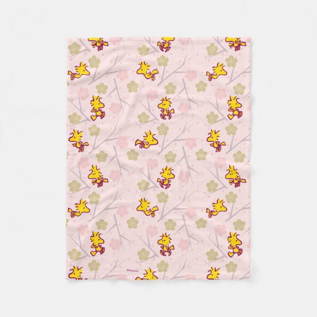 Woodstock Pink Cherry Blossom Pattern Fleece Blanket (Front)