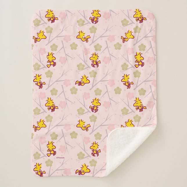 Woodstock Pink Cherry Blossom Pattern Sherpa Blanket (Front)