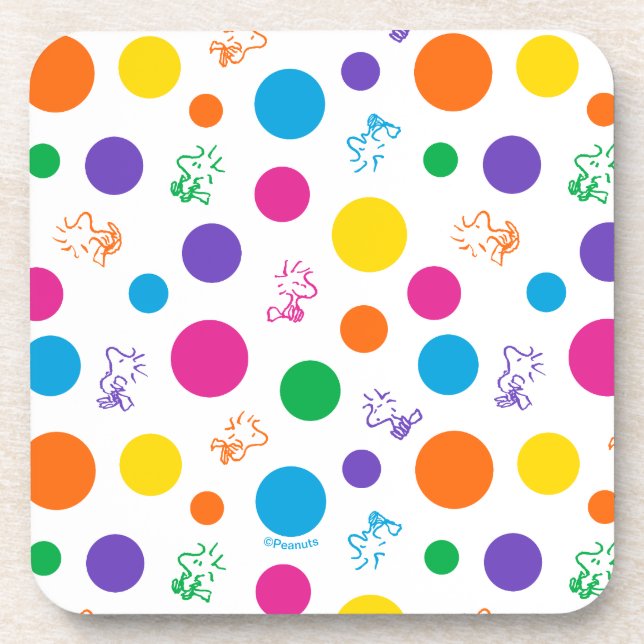 Woodstock Rainbow Polka Dot Pattern Coaster (Front)