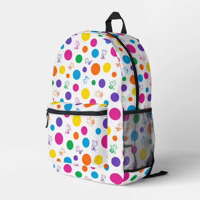 Woodstock Rainbow Polka Dot Pattern Printed Backpack (Back Corner Right)