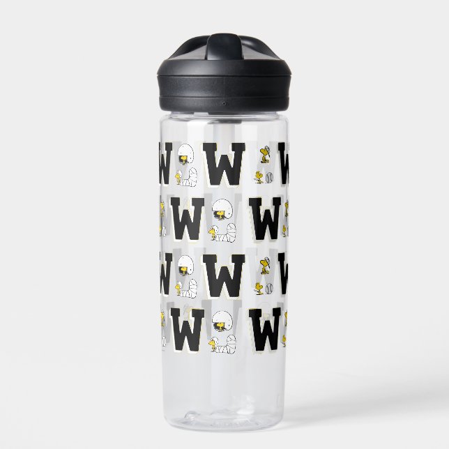 Woodstock Varsity Sports Letter Pattern Water Bottle (Front)