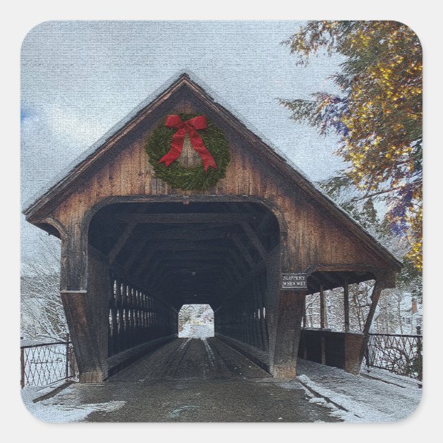 Woodstock Vermont Snowy Holiday Square Sticker (Front)