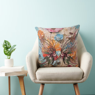 Woodsy Butterfly & Flowers 2 Throw Pillow