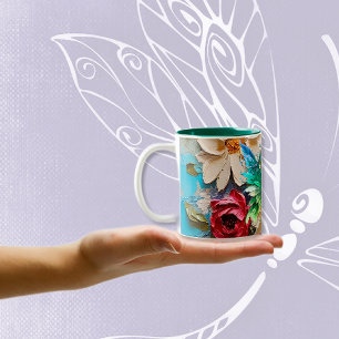 Woodsy Butterfly on Florals  Two-Tone Coffee Mug