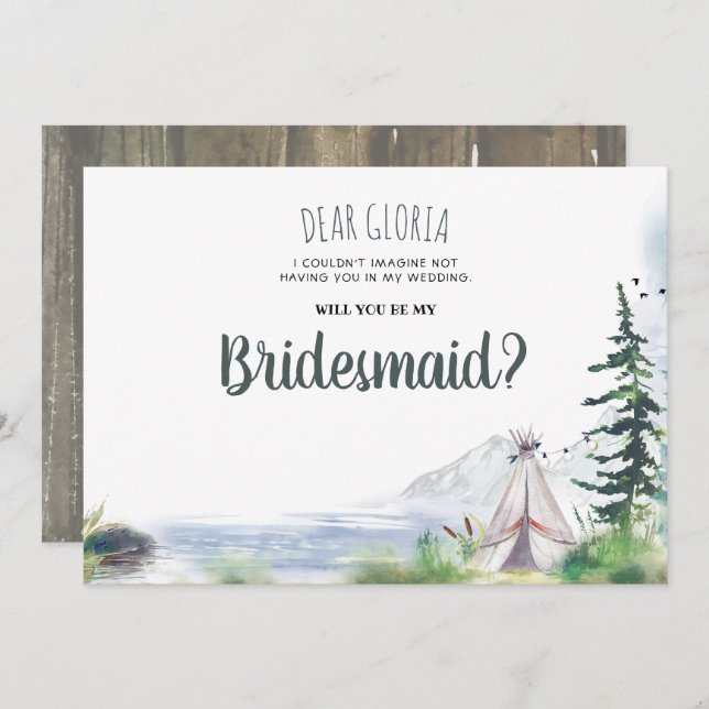 Woodsy Mountains Adventure Bridesmaid Proposal Invitation (Front/Back)