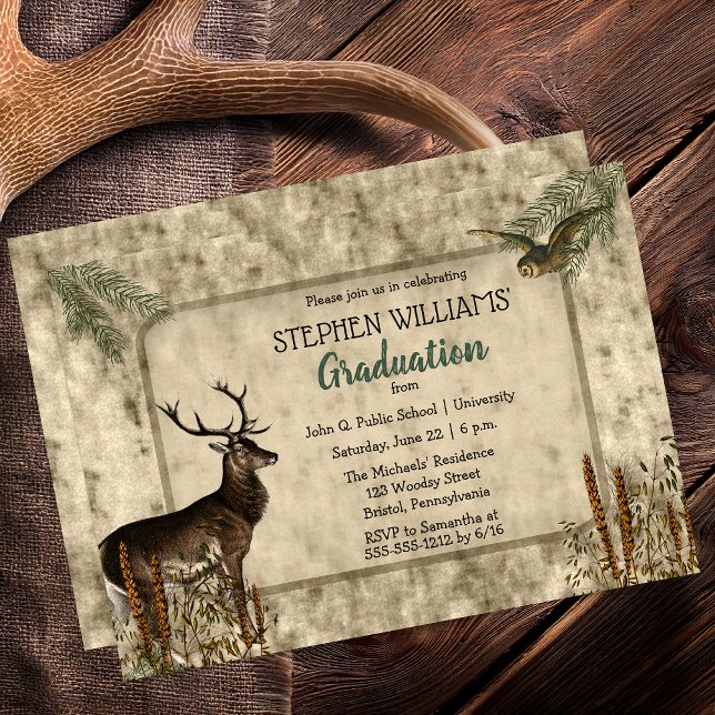Woodsy Rustic Deer | Owl Graduation Party Invitation (Woodsy Rustic Deer and Owl Graduation Party Invitation -- Print | Digital Download)