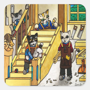 Woodwork Joinery Cats Square Sticker