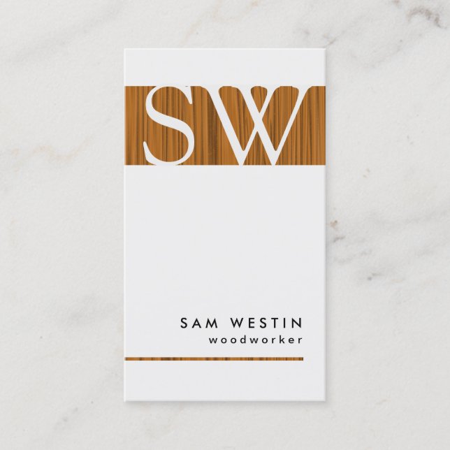 Woodworker Bold Monogram Business Card (Front)