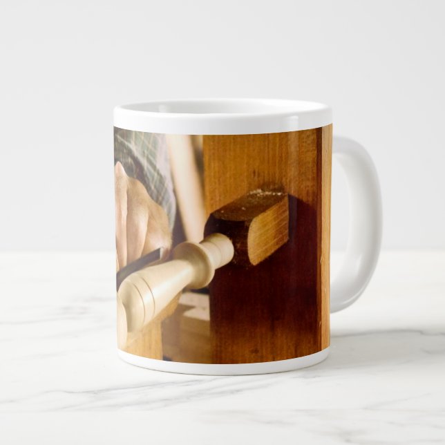 Woodworker - Shaping a spindle Large Coffee Mug (Front Right)