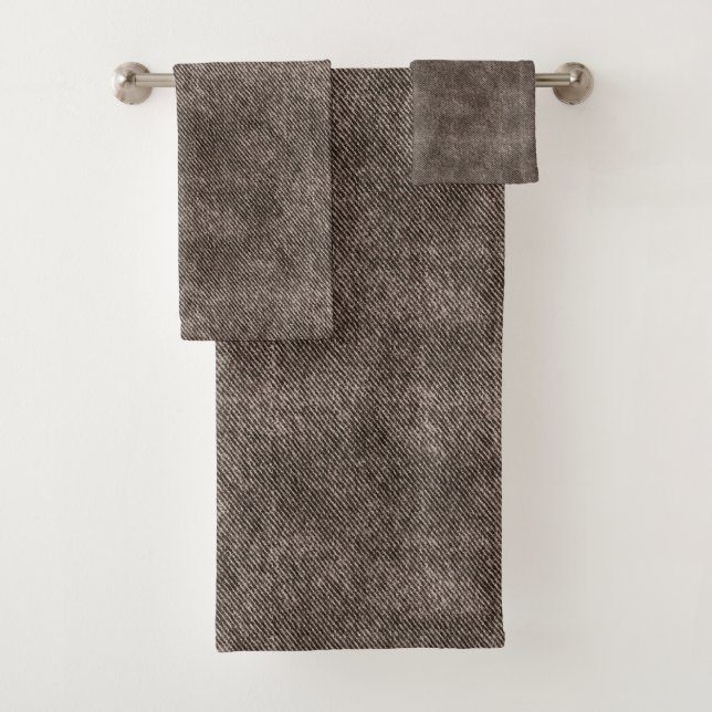 Woody Brown Denim Pattern Bath Towel Set (Insitu)