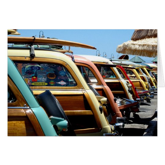 Woody cars on the wharf at Santa Cruz Card