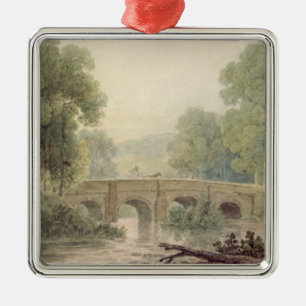 Woody Landscape with a Stone Bridge over a River Metal Ornament