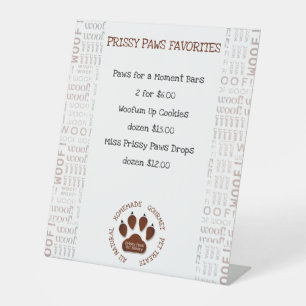 Woof Art Border Brown Dog Paw Business Name Pedestal Sign