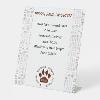 Woof Art Border Brown Dog Paw Business Name Pedestal Sign