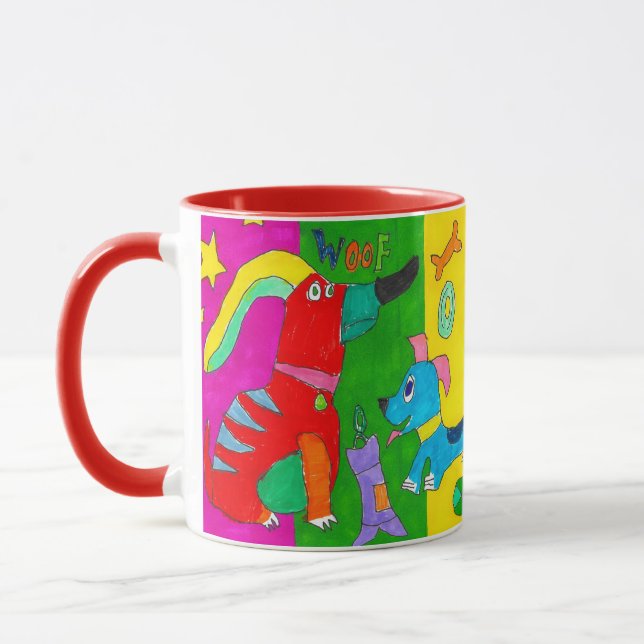 "Woof! Bark!" Colourful Dog Mug (Left)