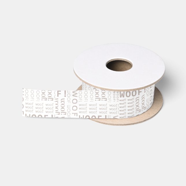 WOOF Brown and White Dog Lover Word Art Satin Ribbon (Spool)