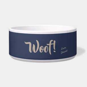 Woof Cute Tan Text Navy Blue Personalized Pet