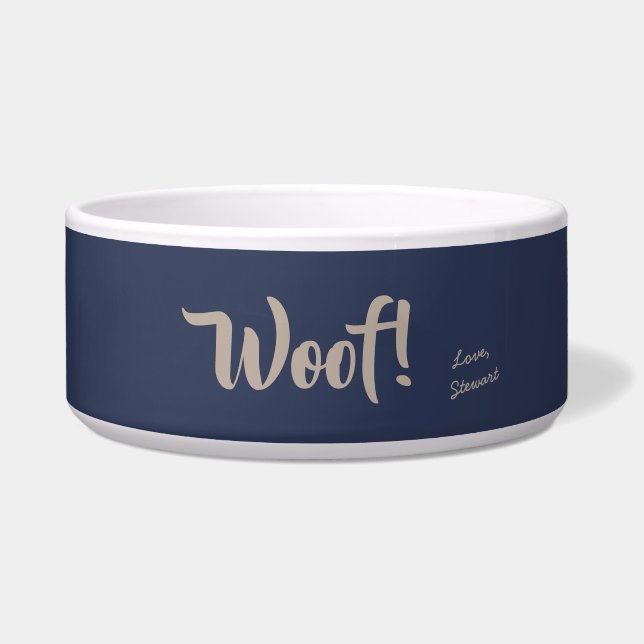 Woof Cute Tan Text Navy Blue Personalized Pet (Front)