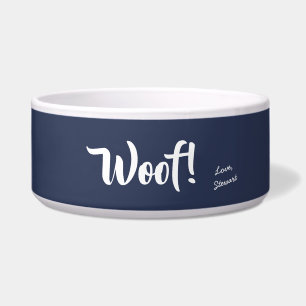 Woof Cute Text Navy Blue & White Personalized Pet