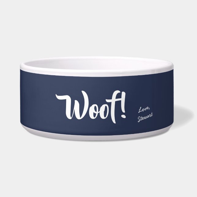 Woof Cute Text Navy Blue & White Personalized Pet (Front)