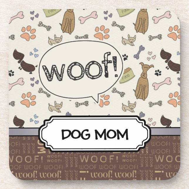 WOOF! Dog Lover - Puppies pattern personalized Coaster (Front)